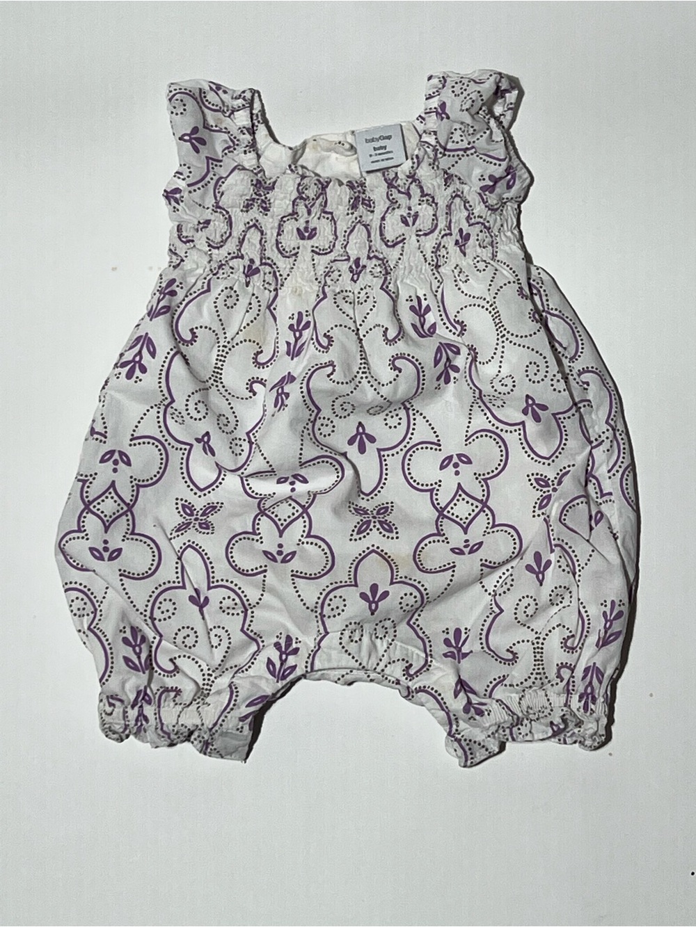 babyGap White Purple Cotton Bubble Romper 0–3 Months